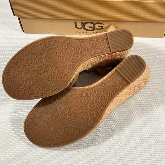 NIB Ugg Wedge High Heel Strappy Sandals Size 9 Brown Leather‎ - Picture 12 of 16